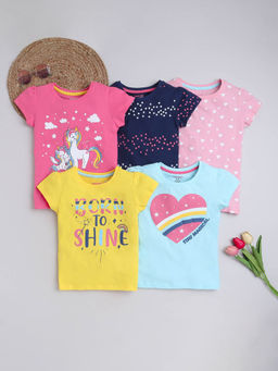 Hopscotch - Girls Multi Coloured All-Over Print T-Shirts - Pack Of 5