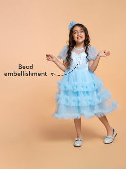 Hopscotch - Puff Sleeve Tulle-Skirt Party Dress