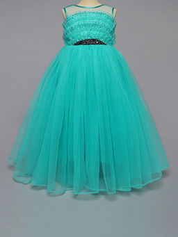 Hopscotch - Girls Turquoise Ruffle Embellished Sleeveless Gown
