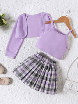 Hopscotch - Girls Lavender And Black Plaid Print Blouse, Jacket And Skirt