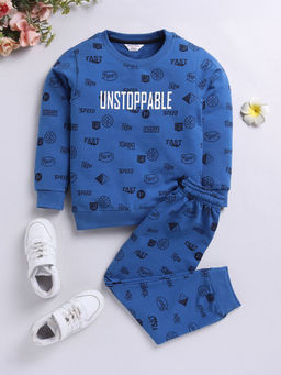 Hopscotch - Boys Royal Blue Text Print Sweatshirt And Joggers Co-Ord Set