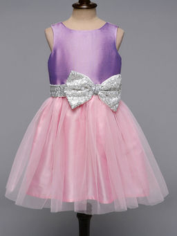 Hopscotch - Girls Purple And Pink Sequin Bow Applique Sleeveless Party Dress