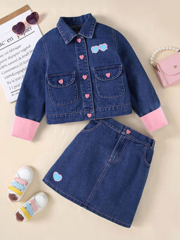Hopscotch - Girls Blue Heart Applique Jacket And Skirt
