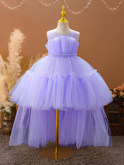 Hopscotch - Girls Lavender Ruffle Embellished Sleeveless Party Dress With Pearl Beaded