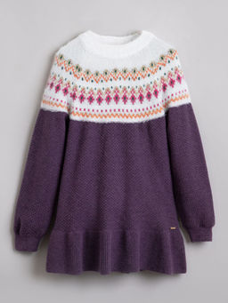 Hopscotch - Aztec Textured Full-Sleeve Sweater Dress