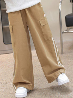 Hopscotch - Girls Khaki Stripe Print Trackpant