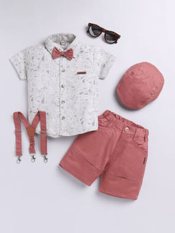 Hopscotch - Boys Cotton Grey And Maroon Abstract Print Shirt And Shorts