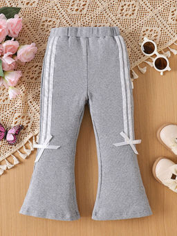 Hopscotch - Girls Grey Textured Bow Applique Cotton Pants