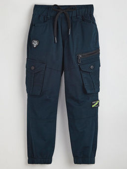 Hopscotch - Boys Navy Text Print Cargo Pants