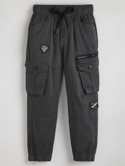 Hopscotch - Boys Grey Text Print Cargo Pants