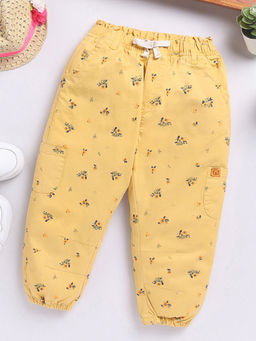 Hopscotch - Girls Mustard Floral Print Cotton Pants