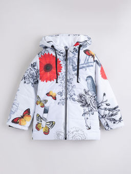 Hopscotch - Floral Print Hooded Puffer Jacket