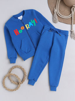Hopscotch - Boys Royal Blue Text Print Jacket And Joggers Set