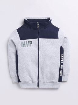 Hopscotch - Boys Grey And Navy Colour Block Cotton Full-Sleeve Jacket