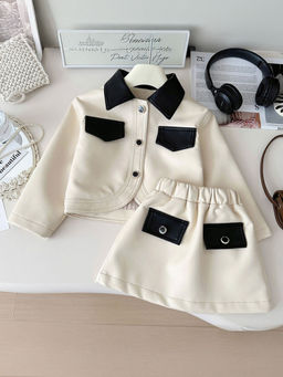 Hopscotch - Girls White Solid Jacket And Skirt