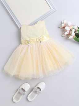 Hopscotch - Girls Cream Polka Dot Print Sleeveless Party Dress