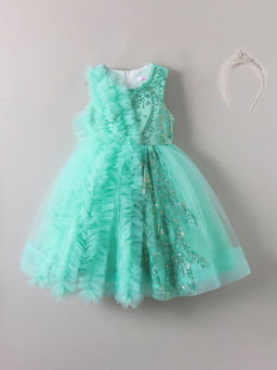 Hopscotch - Sequin Embellished Sleeveless Party Dress With Crown Headband