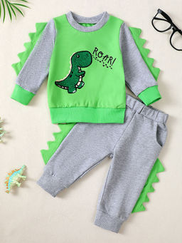 Hopscotch - Boys Green And Grey Dinosaur Applique Sweatshirt And Joggers Set