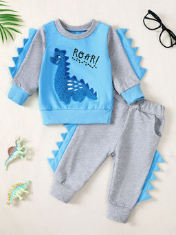 Hopscotch - Boys Blue And Grey Dinosaur Applique Sweatshirt And Joggers Set