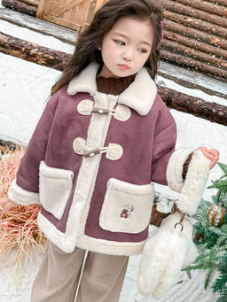 Hopscotch - Girls Purple And Cream Solid Full-Sleeve Fleece Jacket