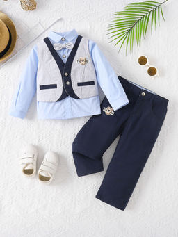 Hopscotch - 3-Piece Solid Pure Cotton Shirt, Waistcoat And Pant