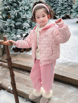 Hopscotch - Girls Pink Textured Full-Sleeve Jacket