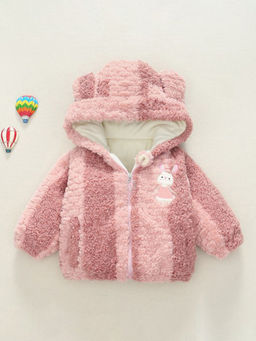Hopscotch - Girls Pink Bunny Patchwork Hooded Jacket