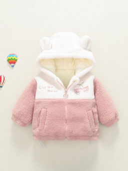 Hopscotch - Girls Pink And White Bunny Patchwork Hooded Jacket