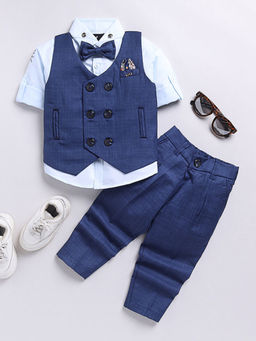 Hopscotch - 3-Pieces Solid Waistcoat, Shirt And Pant With Bow