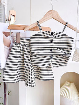 Hopscotch - 2-Piece Stripe Print Blouse And Shorts