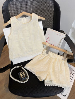 Hopscotch - 2 Piece Floral Embroidered Blouse And Shorts