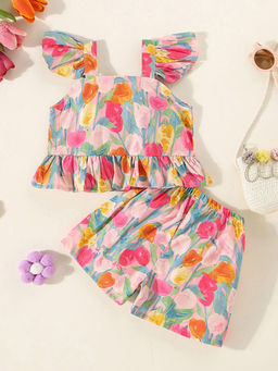 Hopscotch - 2-Piece Floral Print Blouse And Shorts