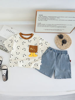 Hopscotch - 2-Piece Panda Print T-Shirt And Shorts