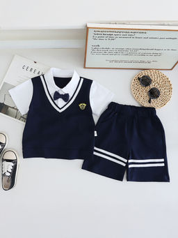 Hopscotch - 2-Piece Stripe Print T-Shirt And Shorts