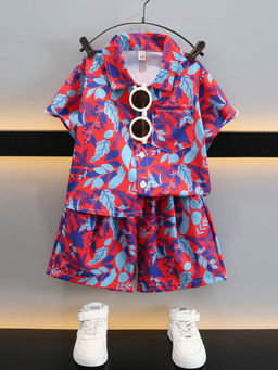 Hopscotch - 2-Piece Leaf Print Shirt And Shorts With Sunglass