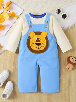 Hopscotch - 2-Piece Lion Applique Pure Cotton T-Shirt And Dungaree