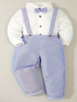 Hopscotch - 2-Piece Stripe Print Shirt And Pant With Suspender And Bow
