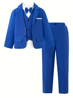 Hopscotch - 4-Piece Solid Shirt, Waistcoat, Blazer And Pant With Bow