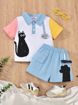 Hopscotch - Animal Applique Polo T-Shirt And Shorts