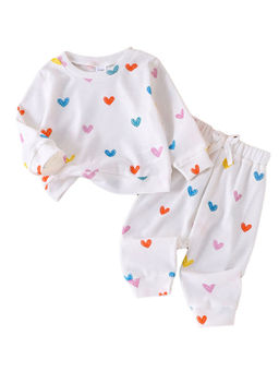 Hopscotch - 2-Piece Heart Print T-Shirt And Pant