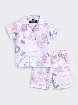 Hopscotch - 2-Piece Tropical Print Cotton Shirt And Shorts