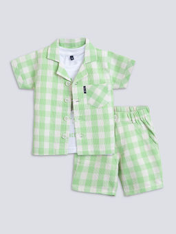 Hopscotch - 3-Piece Plaid Cotton Shirt, T-Shirt And Shorts