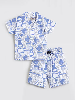 Hopscotch - 2-Piece Musical Instrument Print Cotton Shirt And Shorts