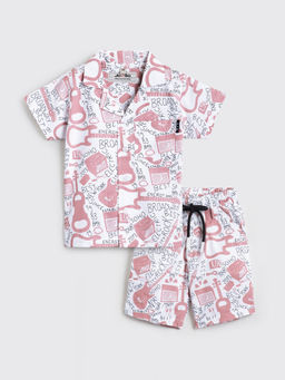Hopscotch - 2-Piece Musical Instrument Print Cotton Shirt And Shorts