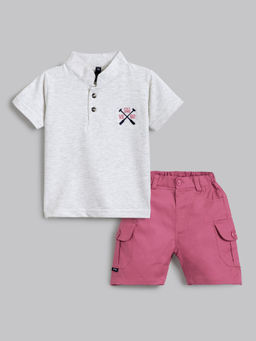 Hopscotch - 2-Piece Cotton Embroidered T-Shirt And Shorts