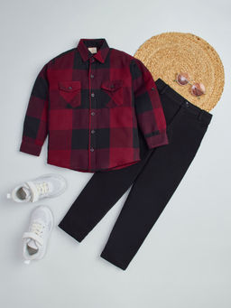 Hopscotch - 2-Piece Plaid Shirt And Denim Jeans