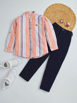 Hopscotch - 2-Piece Striped Shirt And Denim Jeans