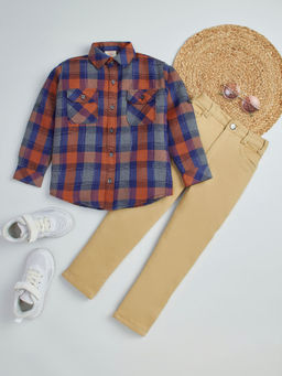 Hopscotch - 2-Piece Plaid Shirt And Denim Jeans