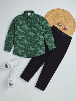 Hopscotch - 2-Piece Camouflage Print Shirt And Denim Jeans