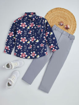Hopscotch - 2-Piece Floral Print Shirt And Denim Jeans